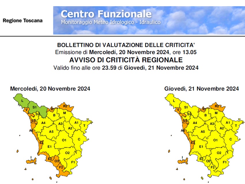 Allerta arancio per rischio vento e mareggiate anche nella serata di giovedì 21 novembre