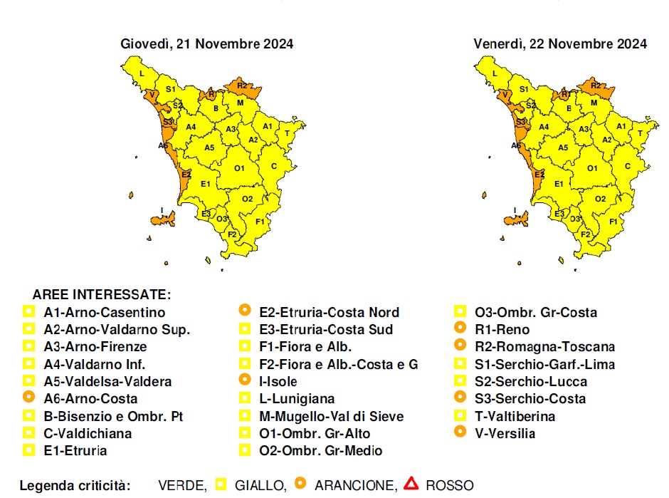 Allerta arancio per rischio vento e mareggiate fino alle ore 10 di venerdì 22 novembre