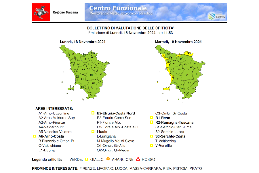 Codice giallo per mareggiate martedì 19 novembre dalle ore 8 fino a mezzanotte 