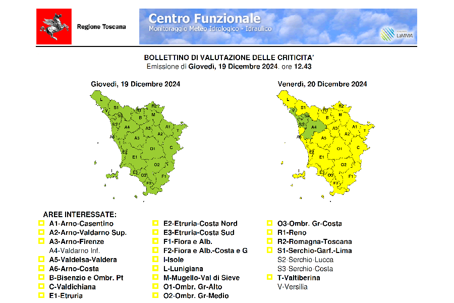 Criticità gialla per rischio di forte vento